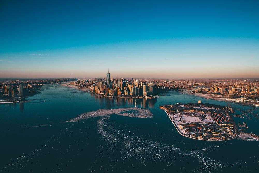 Lower Manhattan and Governors Island on a Cold, Icy Day