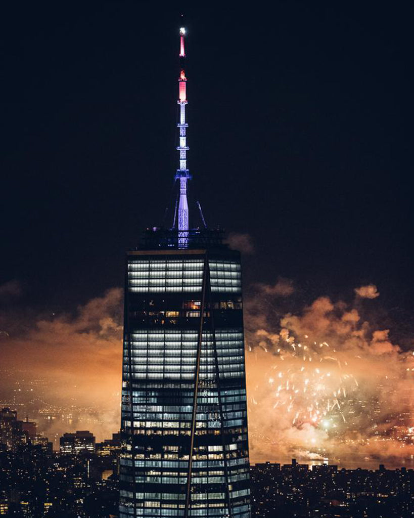 Freedom Tower on Independence Day with Fireworks in The Background